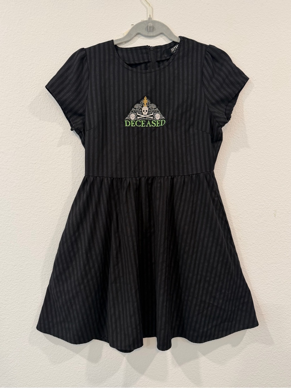 DISTURBIA “Deceased” Embroidered Striped Mini Skater Dress with pockets size 4 - Picture 7 of 7